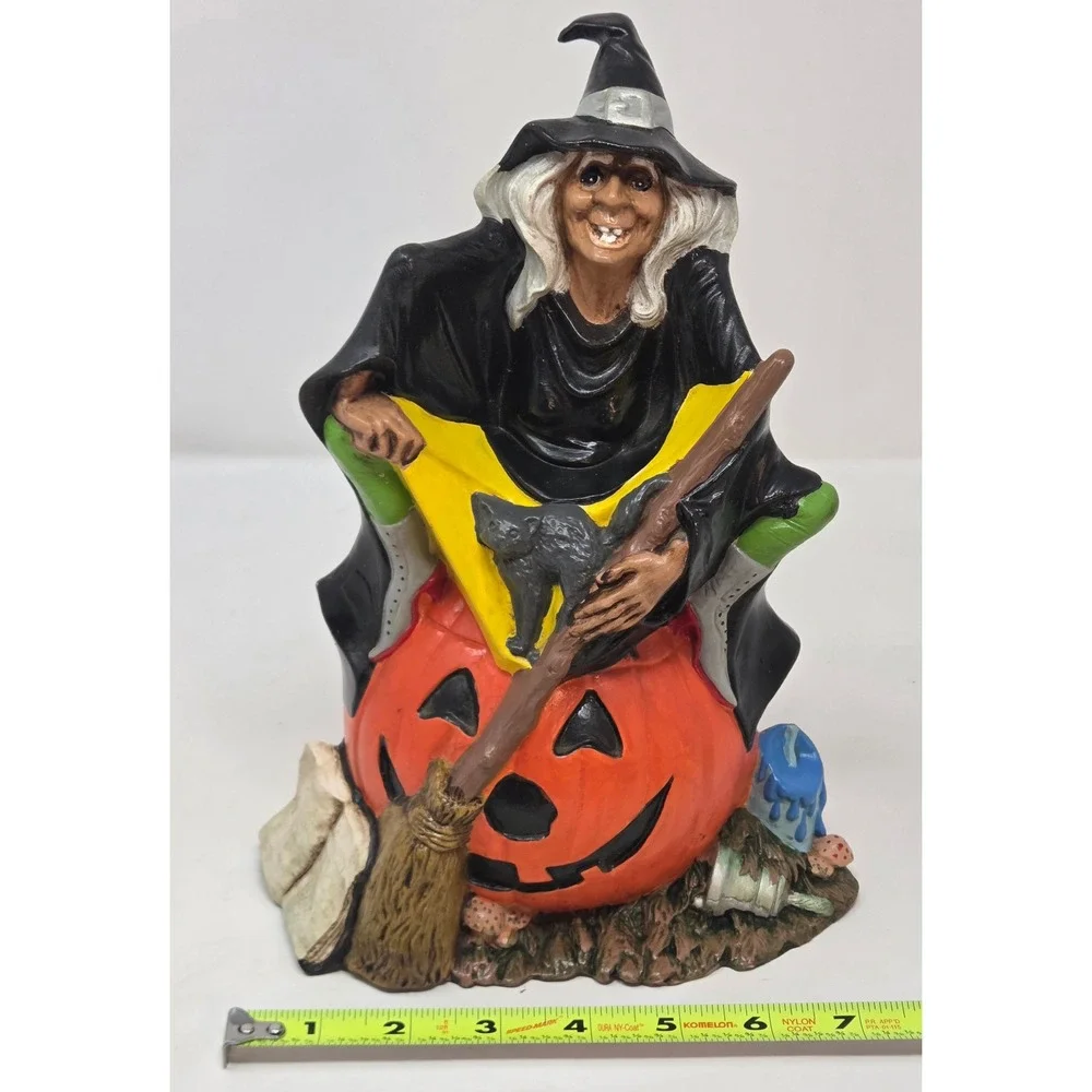 Byron Molds 1972 Vintage Ceramic Witch Jack-O-Lantern Cat Figurine 10in